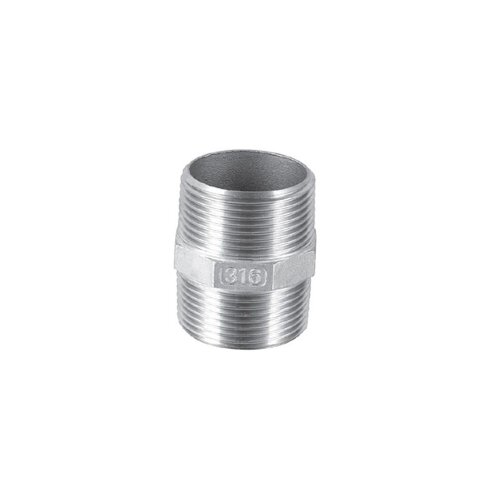 Stainless steel screw fitting double nipple with hexagon 4" ET/ET