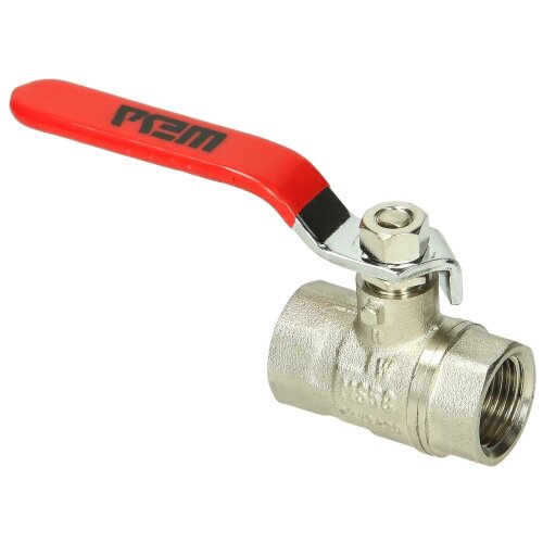 Brass DIN ball valve 1/4" IT/IT, PN 40 with steel sheet lever, red