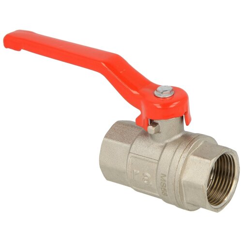 Brass ball valve 1 1/2" IT/IT, MS 58 with steel lever, red, PN 30