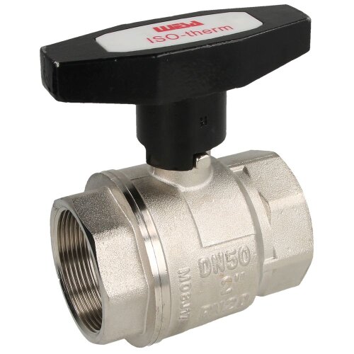 Brass ball valve 2" IT/IT, DN 50 with ISO-T handle, red, PN 20, MS 58
