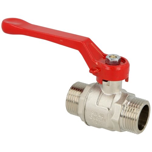 Brass ball valve 1" ET/ET with steel lever red, PN 25