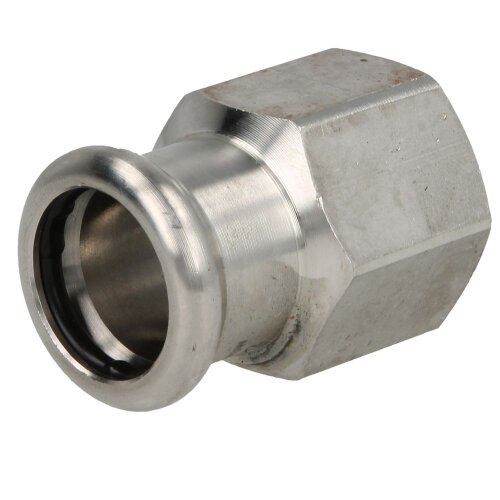 Stainless steel press fitting adapter socket 18 mm I x 1/2" IT with M-contour