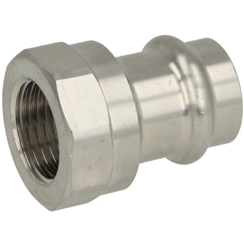 Stainless steel press fitting adapter socket, 15 m I x ½" IT with V profile