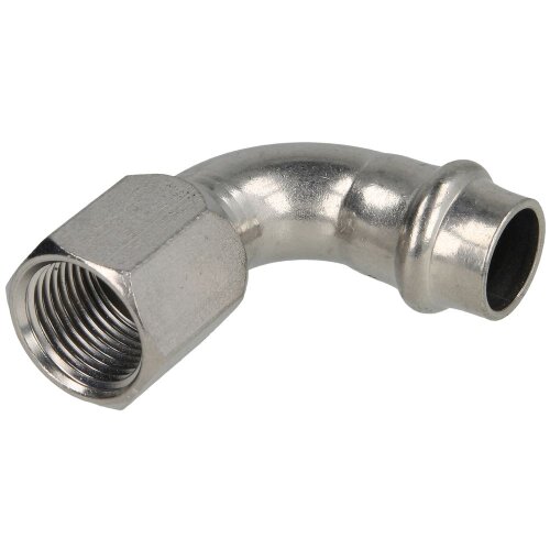 Stainless steel press fitting transition bend 90°, 15 mm x ½" IT with V profile