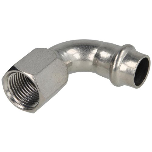 Stainless steel press fitting transition bend 90°, 18 mm x ½" IT with V profile