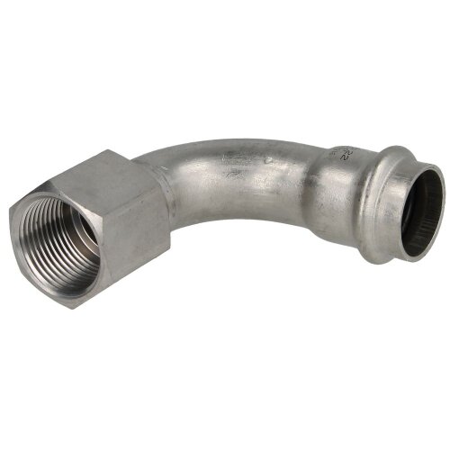 Stainless steel press fitting transition bend 90°, 22 mm x ¾" IT with V profile