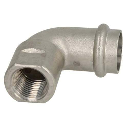 Stainless steel press fitting adapter bend, 18 mm I x ½" IT with V profile