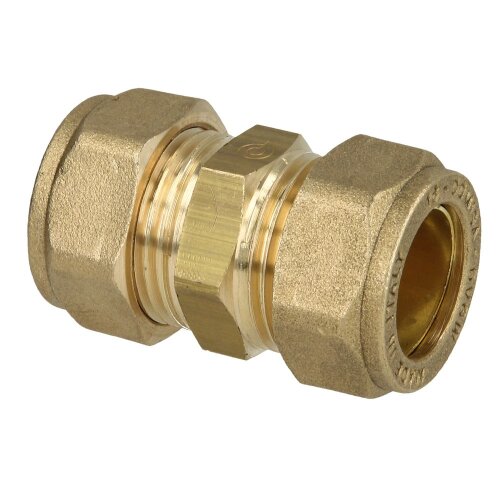 MS compression fitting straight both sides for pipe-Ø 15 mm brass