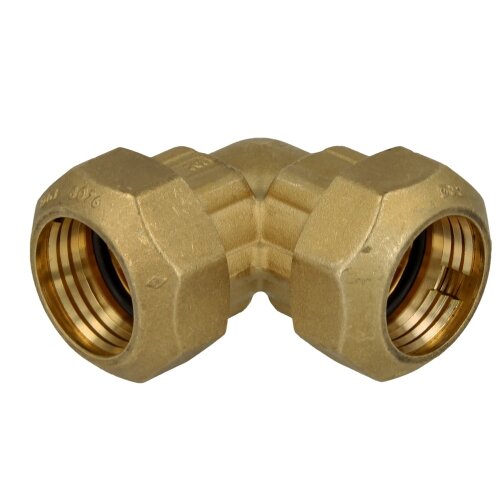 Compression fitting for PE pipes with brass ring, elbow union 32 x 32