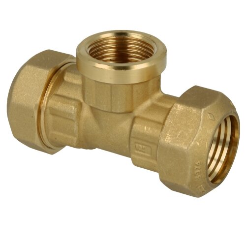 Compression fitting for PE pipes with brass ring, T-piece 25 x 3/4" IT x 25