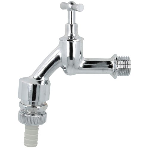 Draw-off tap 3/4&quot; polished chrome pipe aerator and hose screw connection