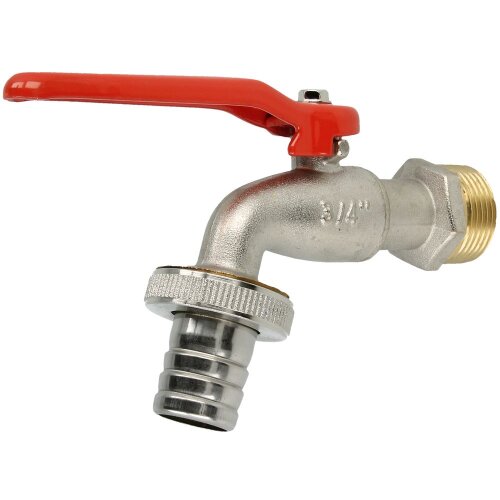 Ball tap valve 3/4&quot; nickel-plated brass, with hose con.