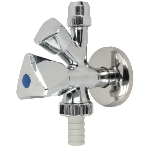 Combination angle valve 3/8" PA-tested with BP + hose screw connection