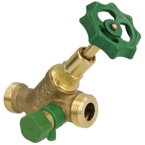 Free-flow valve DN 15, with drain 3/4" ET x 3/4" ET rising stem