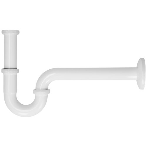 Tube siphon 1 1/4" PLUS, white (9010) 1 1/4" x 32 mm with rosette 80 mm