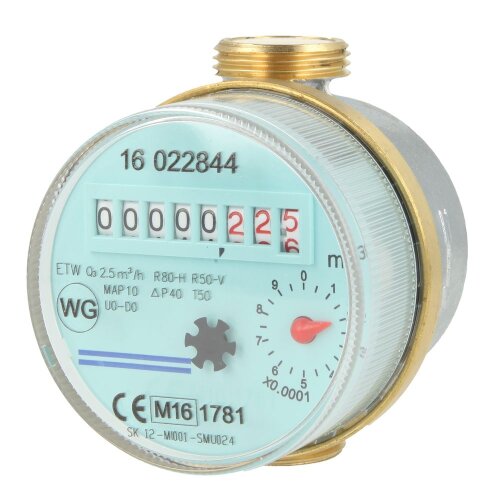Domestic water meter single-jet 2.5 m³ 3/4" incl. calibration fee length 130 mm
